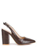 Macha Croc-Texture Slingback Heels