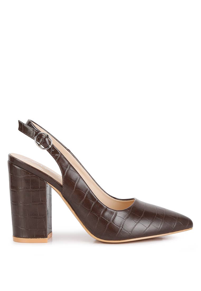 Macha Croc-Texture Slingback Heels