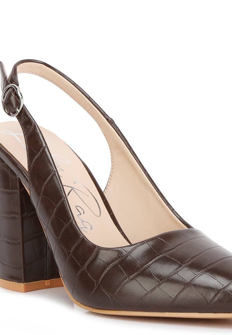 Macha Croc-Texture Slingback Heels