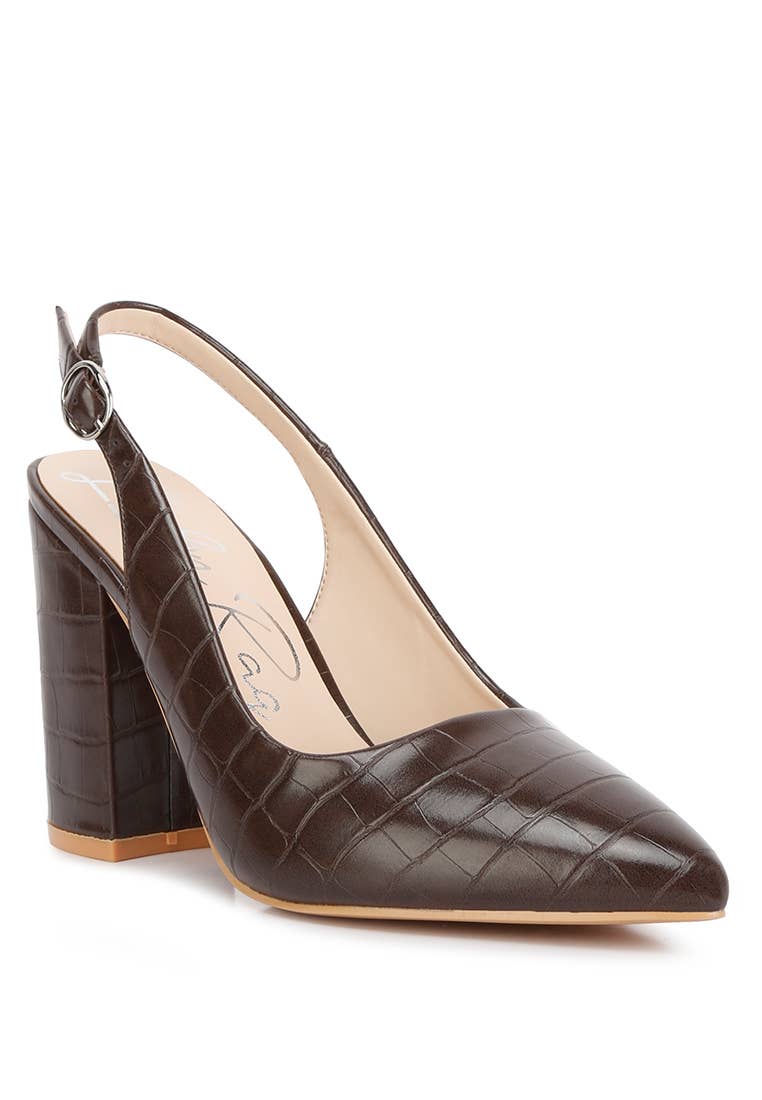 Macha Croc-Texture Slingback Heels