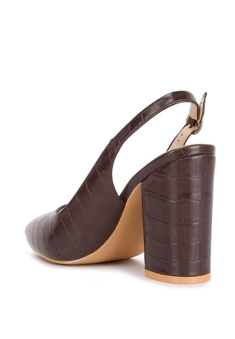 Macha Croc-Texture Slingback Heels